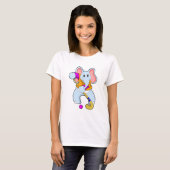 Elephant bij Hockey met Hockey bat T-shirt (Voorkant volledig)