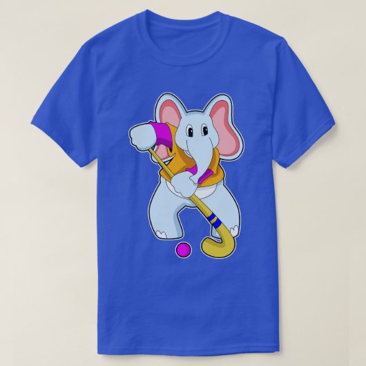 Elephant bij Hockey met Hockey bat T-shirt (Design voorkant)
