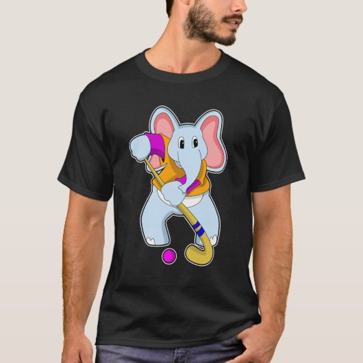 Elephant bij Hockey met Hockey bat T-shirt (Voorkant)