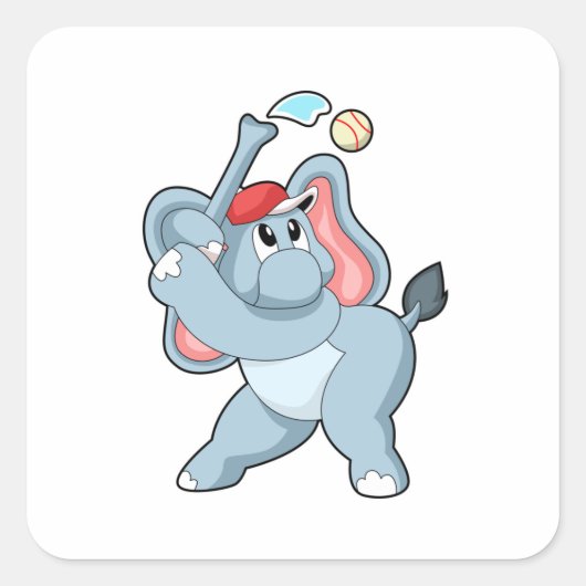 Elephant bij honkbal vierkante sticker (Voorkant)