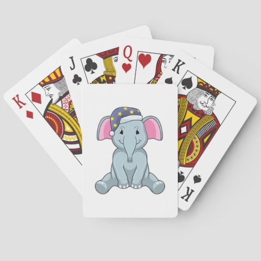 Elephant bij slaapstand met nachtelijk pet pokerkaarten (Achterkant)