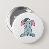 Elephant bij slaapstand met nachtelijk pet ronde button 7,6 cm (Voorkant /achterkant)