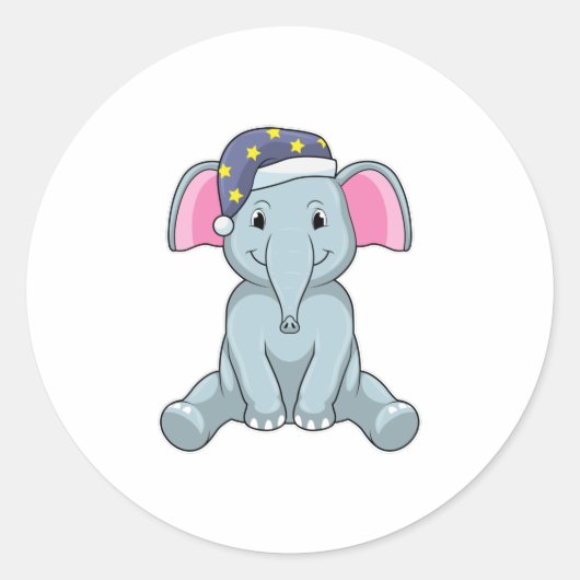 Elephant bij slaapstand met nachtelijk pet ronde sticker (Voorkant)