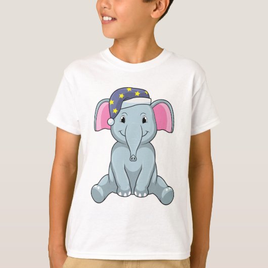 Elephant bij slaapstand met nachtelijk pet t-shirt (Voorkant)