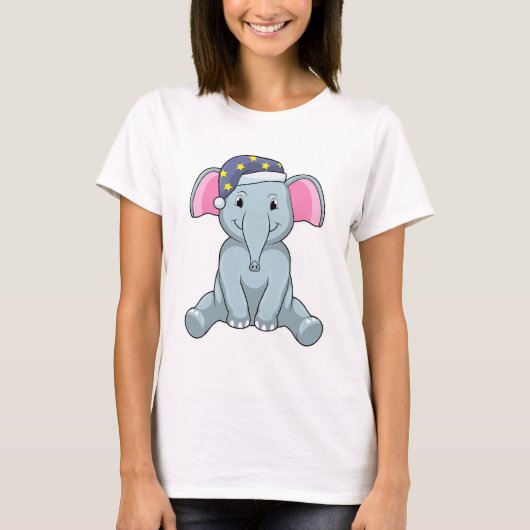 Elephant bij slaapstand met nachtelijk pet t-shirt (Voorkant)