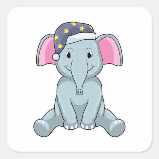 Elephant bij slaapstand met nachtelijk pet vierkante sticker (Voorkant)