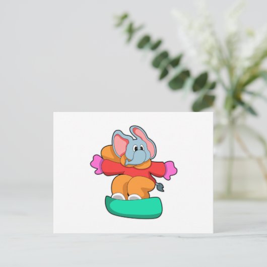 Elephant bij Snowboarding met Snowboard Briefkaart (Staand voorkant)