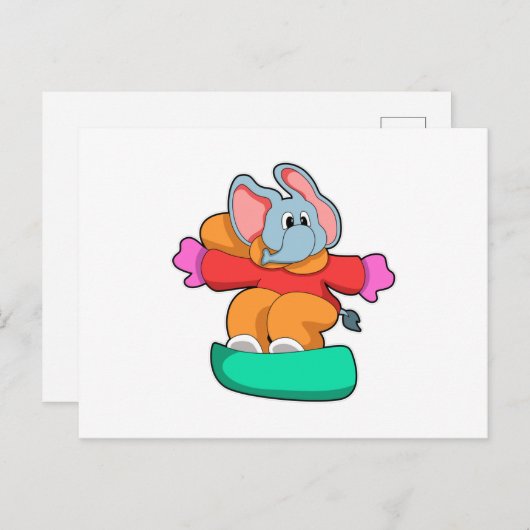 Elephant bij Snowboarding met Snowboard Briefkaart (Voorkant / Achterkant)