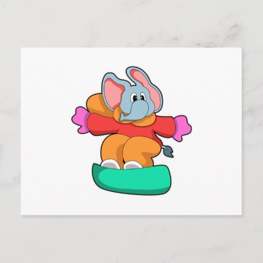 Elephant bij Snowboarding met Snowboard Briefkaart (Voorkant)
