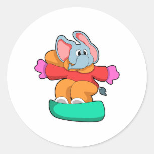 Elephant bij Snowboarding met Snowboard Ronde Sticker
