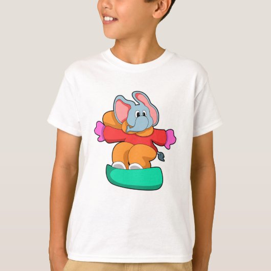 Elephant bij Snowboarding met Snowboard T-shirt (Voorkant)