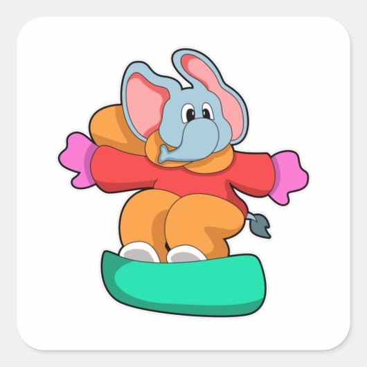 Elephant bij Snowboarding met Snowboard Vierkante Sticker (Voorkant)