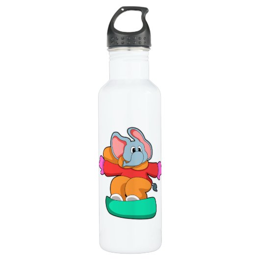 Elephant bij Snowboarding met Snowboard Waterfles (Voorkant)