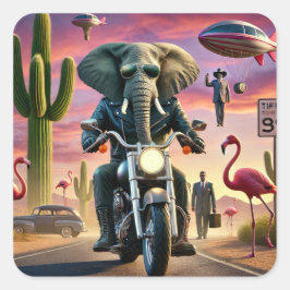 Elephant Biker Surreal Desert Ride Vierkante Sticker