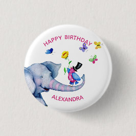 Elephant Bird and Butterflies Ronde Button 3,2 Cm
