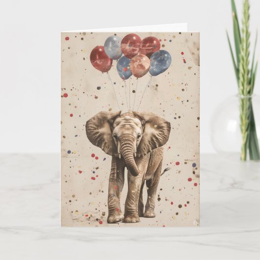 Elephant Birthday Balloon Wenskaart Kaart (Voorkant)
