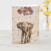 Elephant Birthday Balloon Wenskaart Kaart (Gele Bloem)