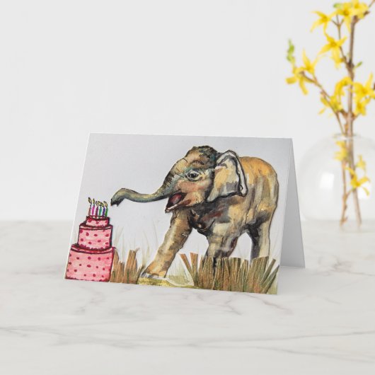 Elephant Birthday Card Kaart (Gele Bloem)