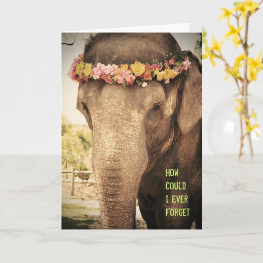 Elephant Birthday Card Kaart (Gele Bloem)