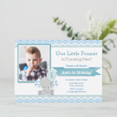 Elephant Birthday Invitation, Boy 1st Birthday Inv Kaart (Staand voorkant)