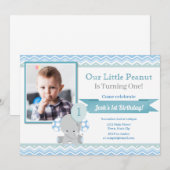Elephant Birthday Invitation, Boy 1st Birthday Inv Kaart (Voorkant / Achterkant)