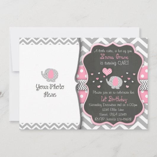 Elephant Birthday Invitation| Chalkboard Invite Kaart (Voorkant)