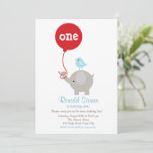 Elephant Birthday Invitation for Red Balloon Kaart (Staand voorkant)