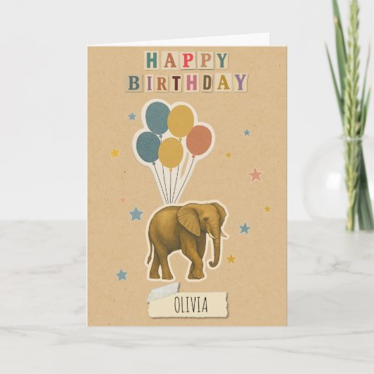 Elephant Birthday Kaart - Persoonlijke naam (Voorkant)