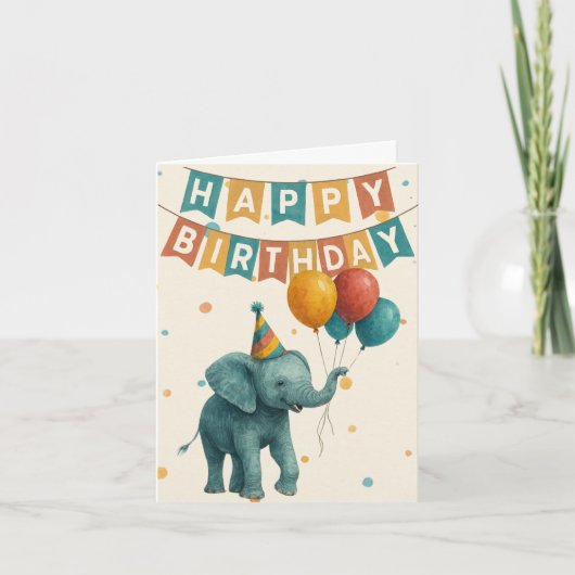 Elephant Birthday Kaart - Schattig feestdier (Voorkant)