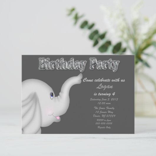 Elephant Birthday Party Invitation Kaart (Staand voorkant)