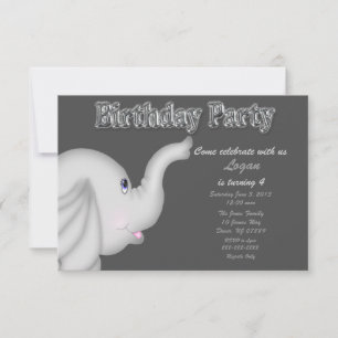 Elephant Birthday Party Invitation Kaart