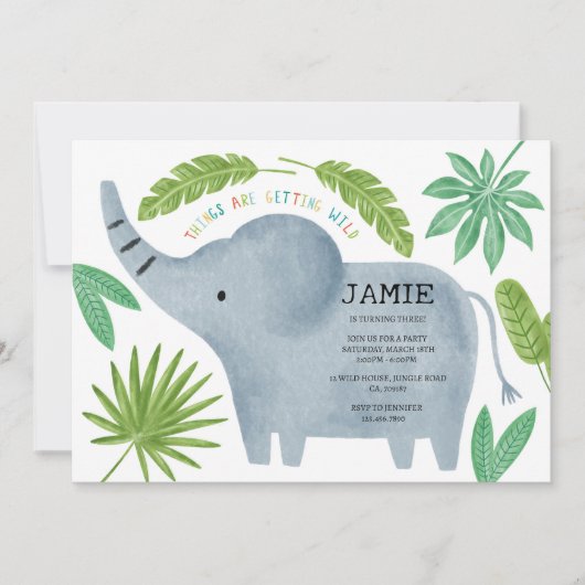 Elephant Birthday Party Invitation Kaart (Voorkant)