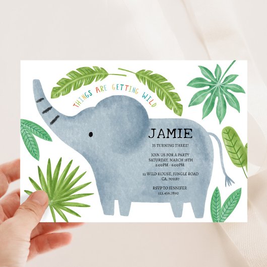 Elephant Birthday Party Invitation Kaart