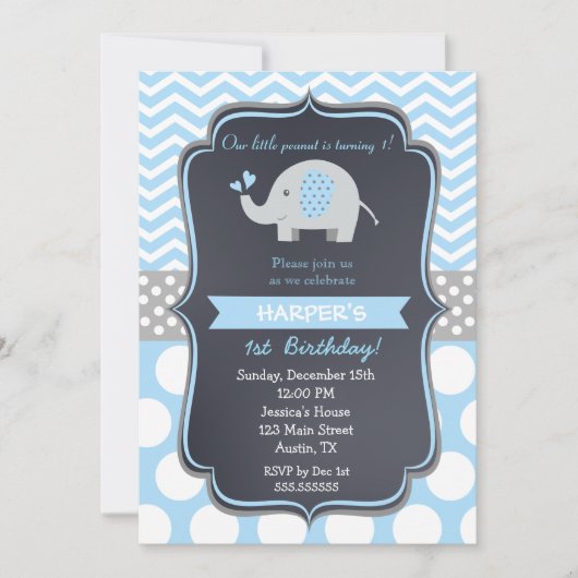 Elephant Birthday Party Invitations Boy Kaart (Voorkant)