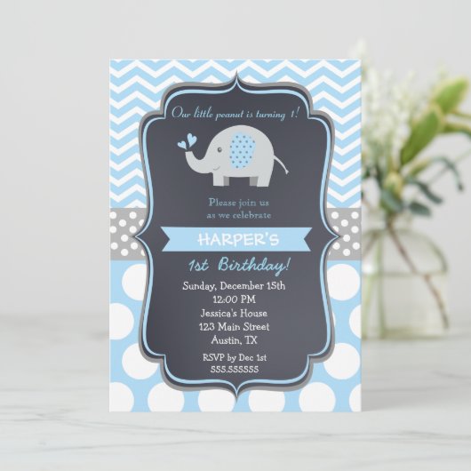 Elephant Birthday Party Invitations Boy Kaart (Staand voorkant)