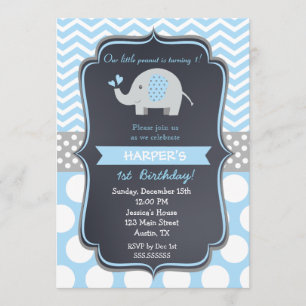 Elephant Birthday Party Invitations Boy Kaart