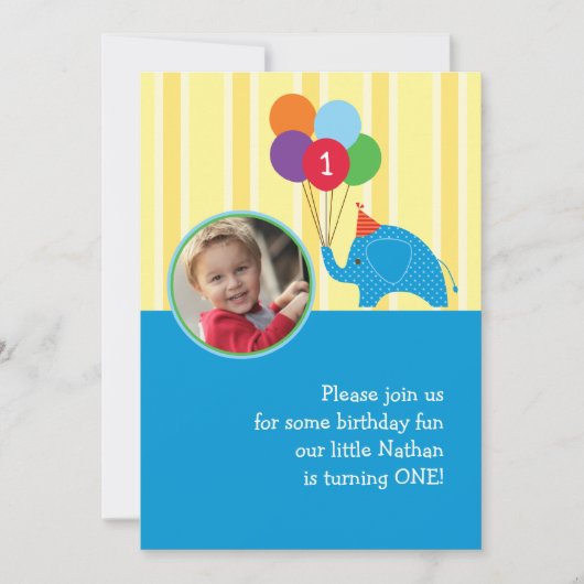 Elephant Birthday Party Photo Invitation Kaart (Voorkant)