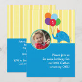 Elephant Birthday Party Photo Invitation Kaart (Voorkant / Achterkant)