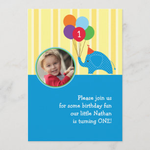 Elephant Birthday Party Photo Invitation Kaart