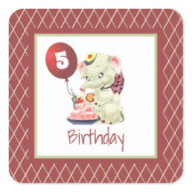  Elephant Birthday Square Sticker