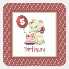  Elephant Birthday Square Sticker