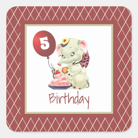  Elephant Birthday Square Sticker (Voorkant)