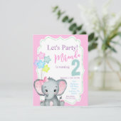 Elephant Birthday-uitnodiging, Girl-verjaardagsuit Kaart (Staand voorkant)
