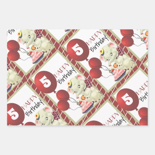  Elephant Birthday Wrapping Paper Sheet (Voorkant)