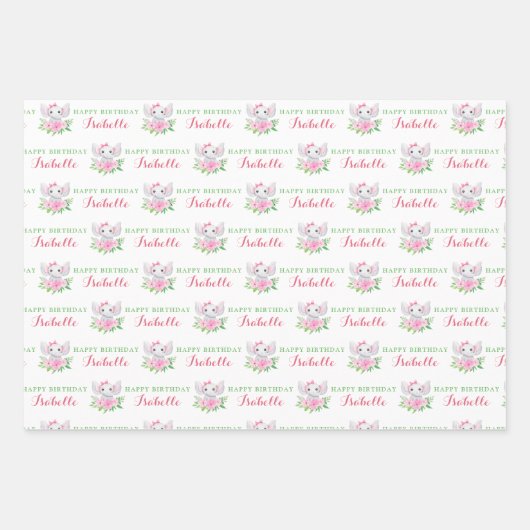 Elephant Birthday Wrapping Paper Sheets (Voorkant)