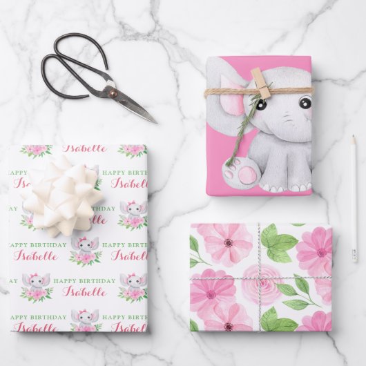 Elephant Birthday Wrapping Paper Sheets (Voorkant)
