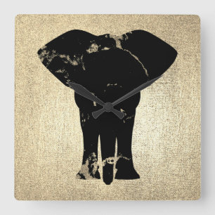 Elephant Black Marble Champaigne Faux Gold Vierkante Klok