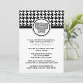 Elephant Black & White Houndstooth Baby shower Kaart (Staand voorkant)