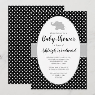 Elephant Black White Polka Dot Baby shower Kaart