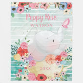Elephant Blanket met bloemen + aangepaste naam Fleece Deken (Voorkant)